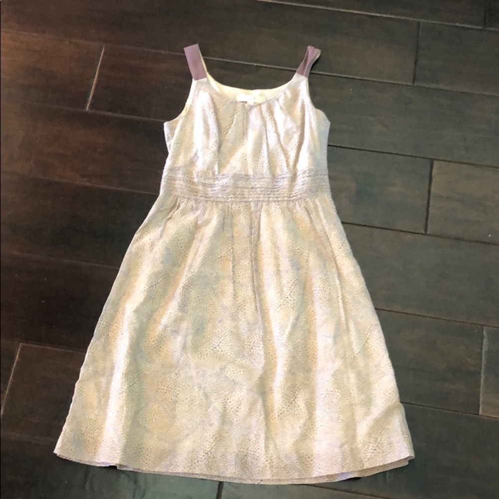 The Loft dress printed tan/cream and purple size 2